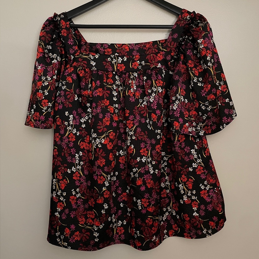 Draper James Floral Blouse - Black, Red, Pink - Picture 4 of 4